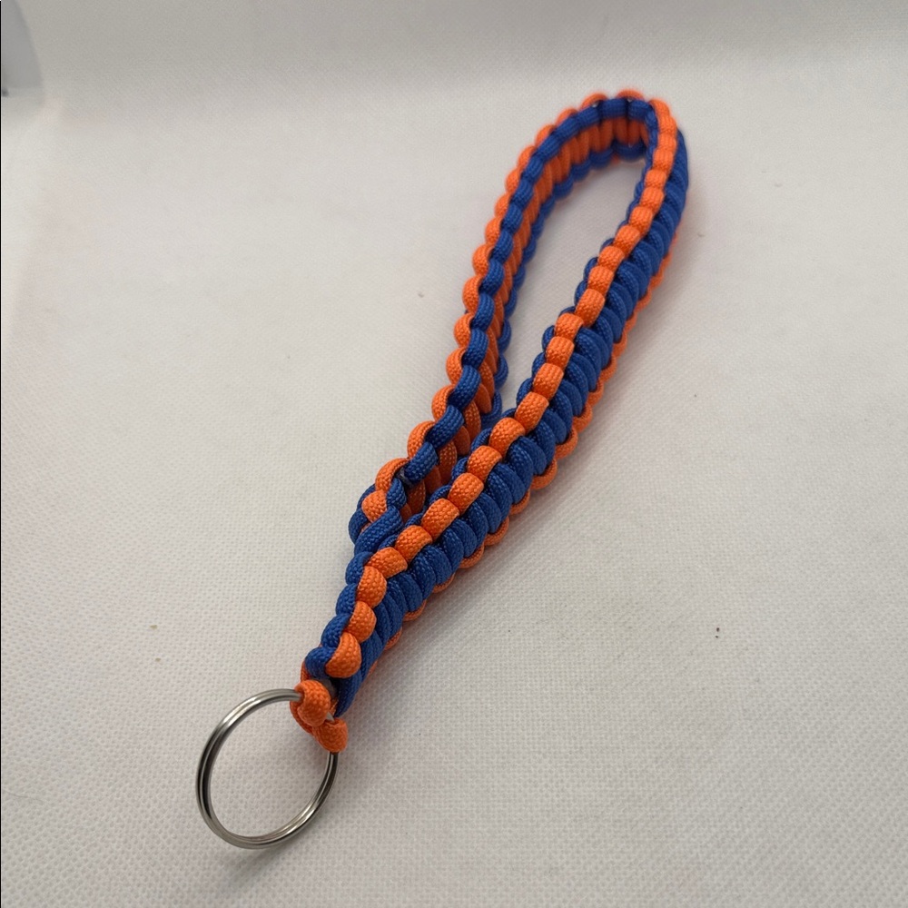 Handmade Blue and Neon Orange Paracord Wrist Lanyard